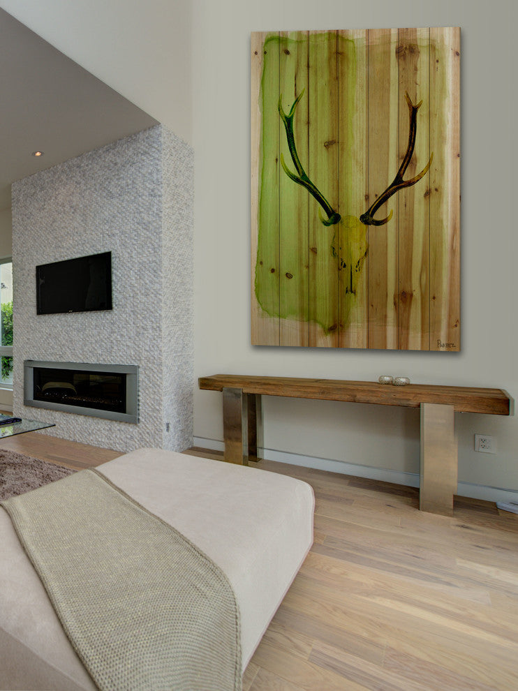 "Horn" Print on Natural Pine Wood, 40"x60"