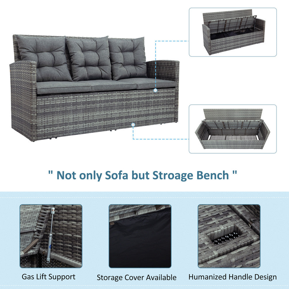 5 Pieces Outdoor Rattan Patio Sectional Sofa Set With Storage Bench