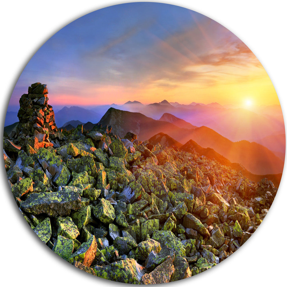 Bright Sun In Carpathian Mountains, Landscape Round Wall Art, 11"