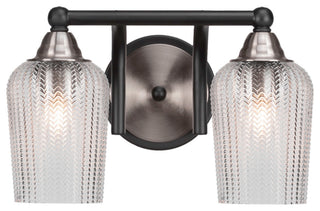 Paramount 2-Light Bath Bar, Matte Black & Brushed Nickel, 5" Clear Textured