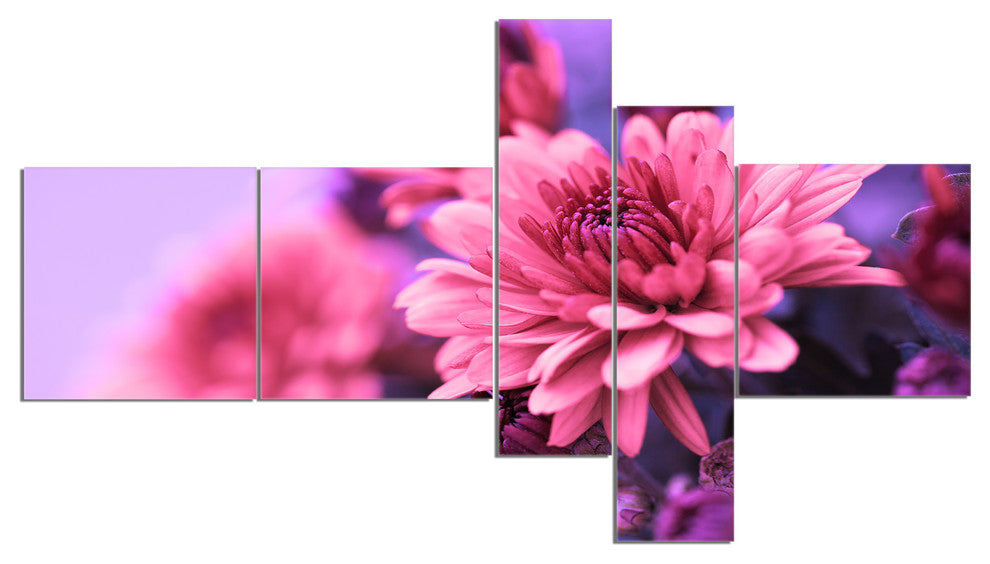 Colorful Autumnal Chrysanthemum, Floral Canvas Art Print, 60"x32", 5 panels