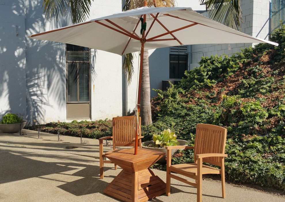 10' Rectangle Umbrella Wooden Pole Canvas Bay Brown Sunbrella Cushion