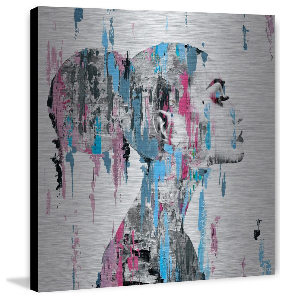 "Pink Blue Face Smudges" Painting Print on Brushed Aluminum, 48"x48"
