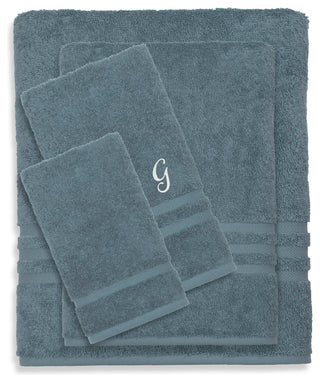 Denzi 4-Piece Towel Combination Set With Monogrammed Letter, G, Denzi Blue