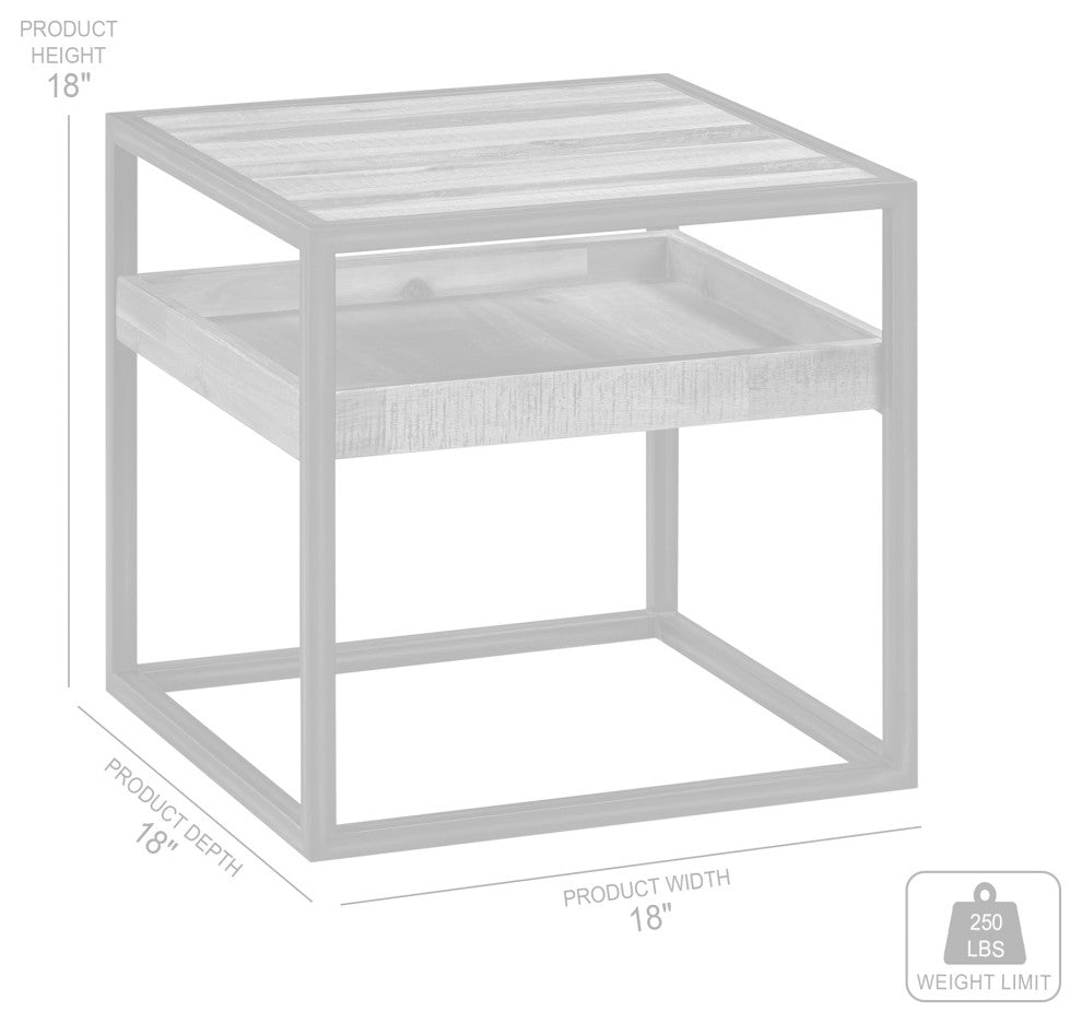Ludgate Square End Table With Shelf, Acacia And Black Metal