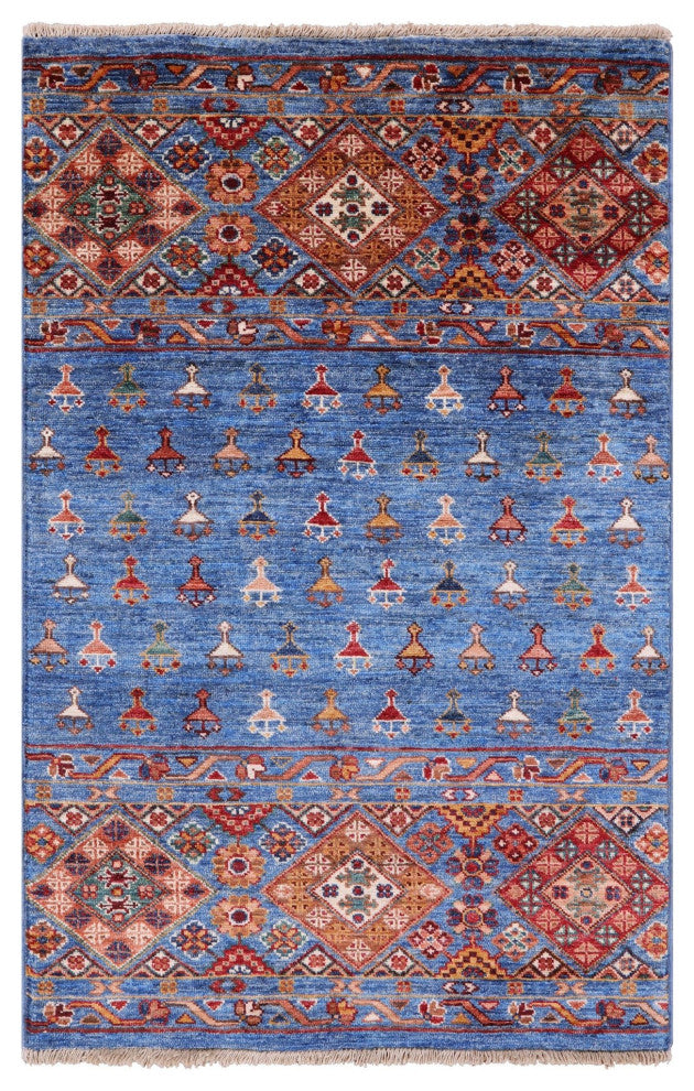 Super Kazak Khorjin Hand-Knotted Wool Rug 2' 9" X 4' 4" Q7482