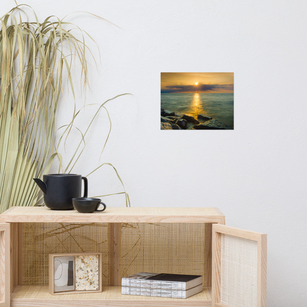 Sunset On Ocean, Sea, Beach Landscape Photo Unframed Wall Art Print, 11" X 14"