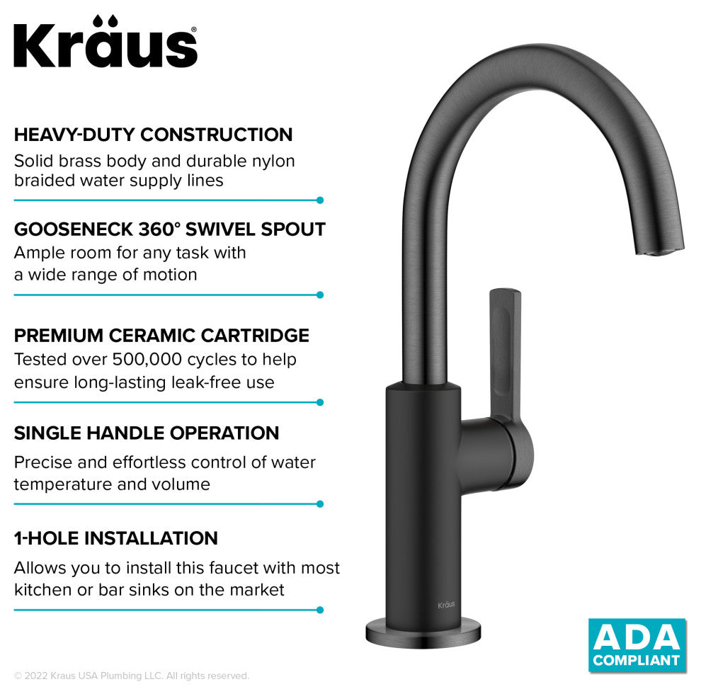 Oletto 1-Hole Kitchen Bar Faucet Matte Black