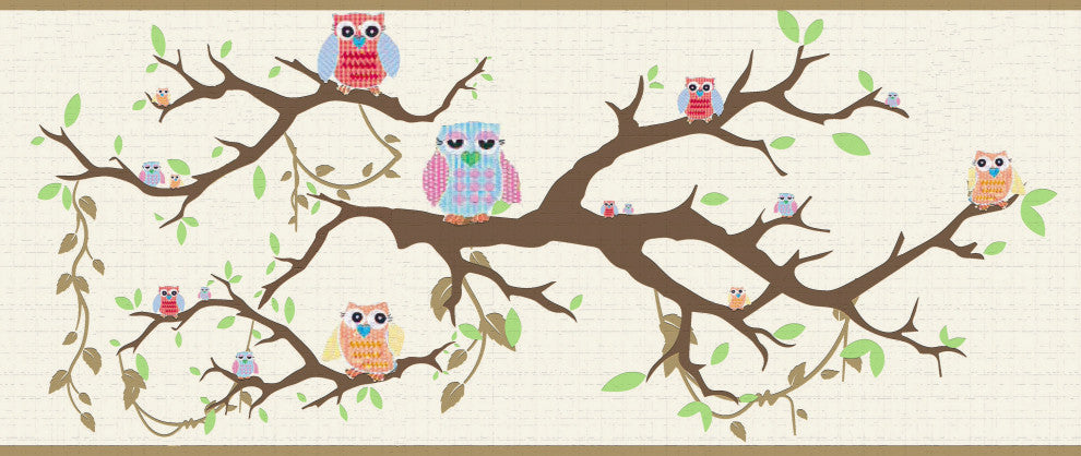 Owls on the Tree Peel and Stick Wallpaper Border 15'x7"