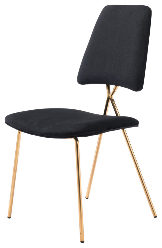 Dining Chair, Set of 2, Steel Metal, Fabric, Black, Gold, Kitchen Cafe Bistro