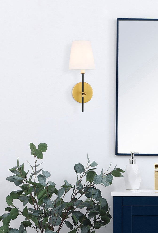 Brass And Black Finish And White Shade 1-Light Wall Sconce