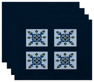 Four Square Geometric Print Placement, Deep Sea, Set of 4