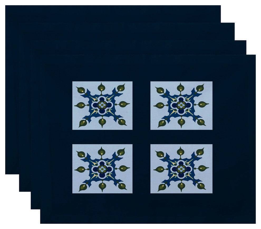 Four Square Geometric Print Placement, Deep Sea, Set of 4