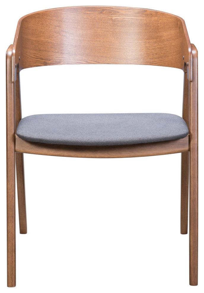 Dining Chair, Set of 2, Fabric, Wood, Walnut, Gray, Bar Kitchen Pub Bistro