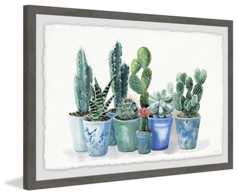 "Potted Cactus Bunch" Framed Painting Print