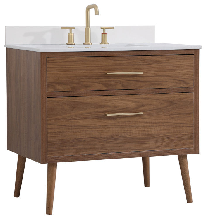 Bella 36" Bathroom Vanity, Walnut Brown With Backsplash