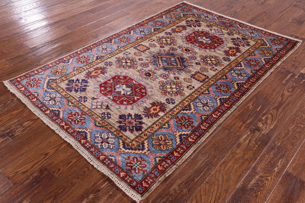 4' 0" X 6' 1" Super Kazak Handmade Wool Rug Q7698
