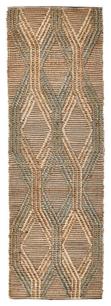 Manitou Beige and Blue Accent Rug, Natural/Mineral Blue, 2.6x8