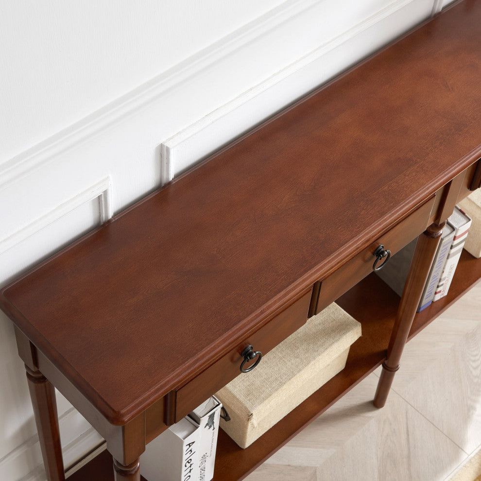 Large Console Table, Turned Legs & Drawers for Extra Storage Space, Pecan