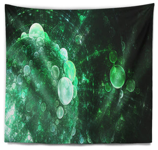 Green Spherical Water Droplets Floral Wall Tapestry, 80"x68"