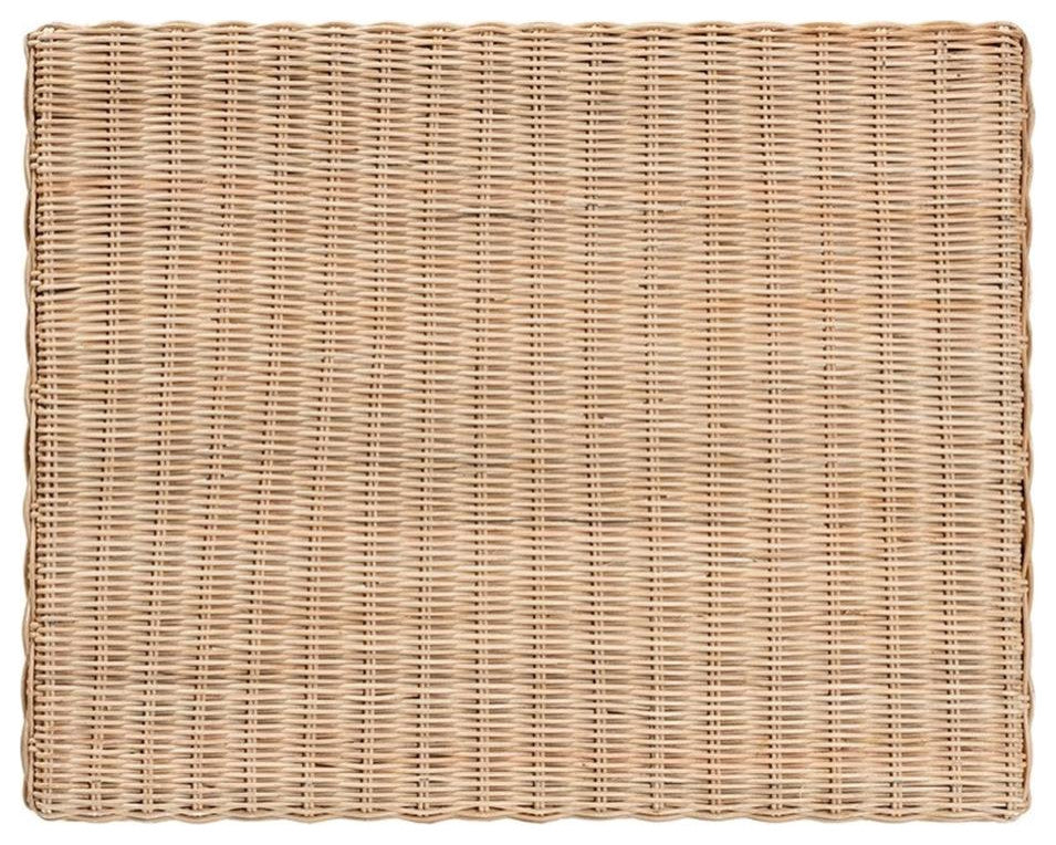 Farica Modern Bohemian Natural Rattan And Mahogany Accent Bench