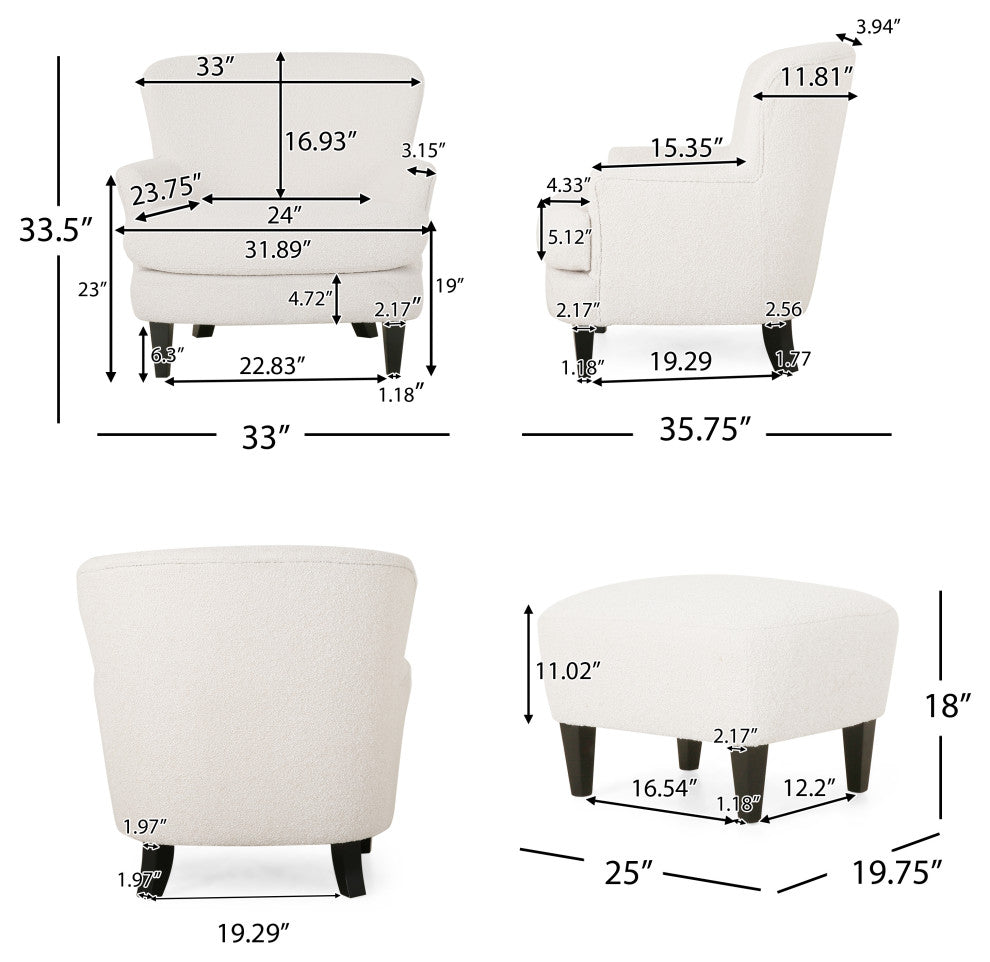 Gerald Boucle Upholstered Club Chair and Ottoman Set, Almond