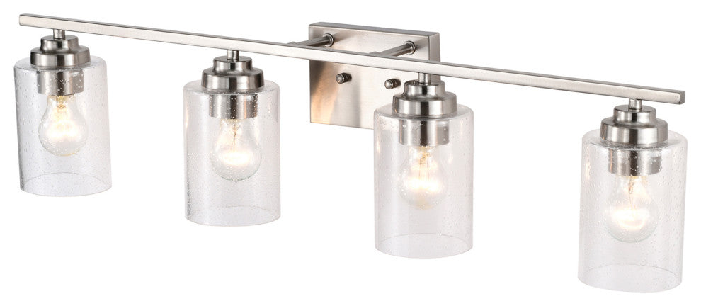 4-Light Brushed Nickel Vanity Light With Seedy Glass Shades