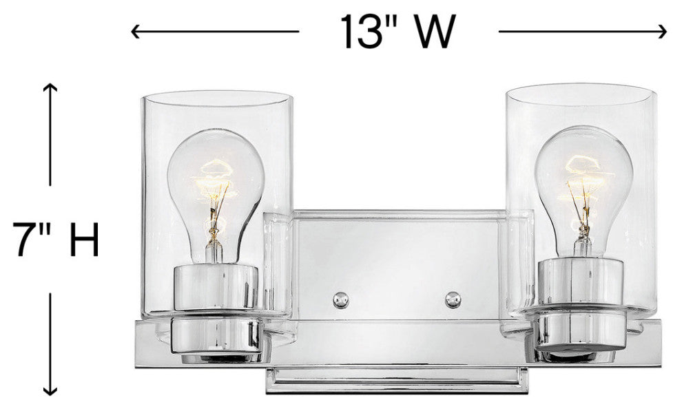 Hinkley Miley Small Two Light Vanity, Chrome With Clear Glass