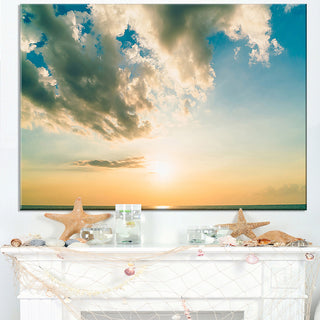 "Clouds Together Over Blue Seashore" Seashore Canvas Wall Art, 32"x16"