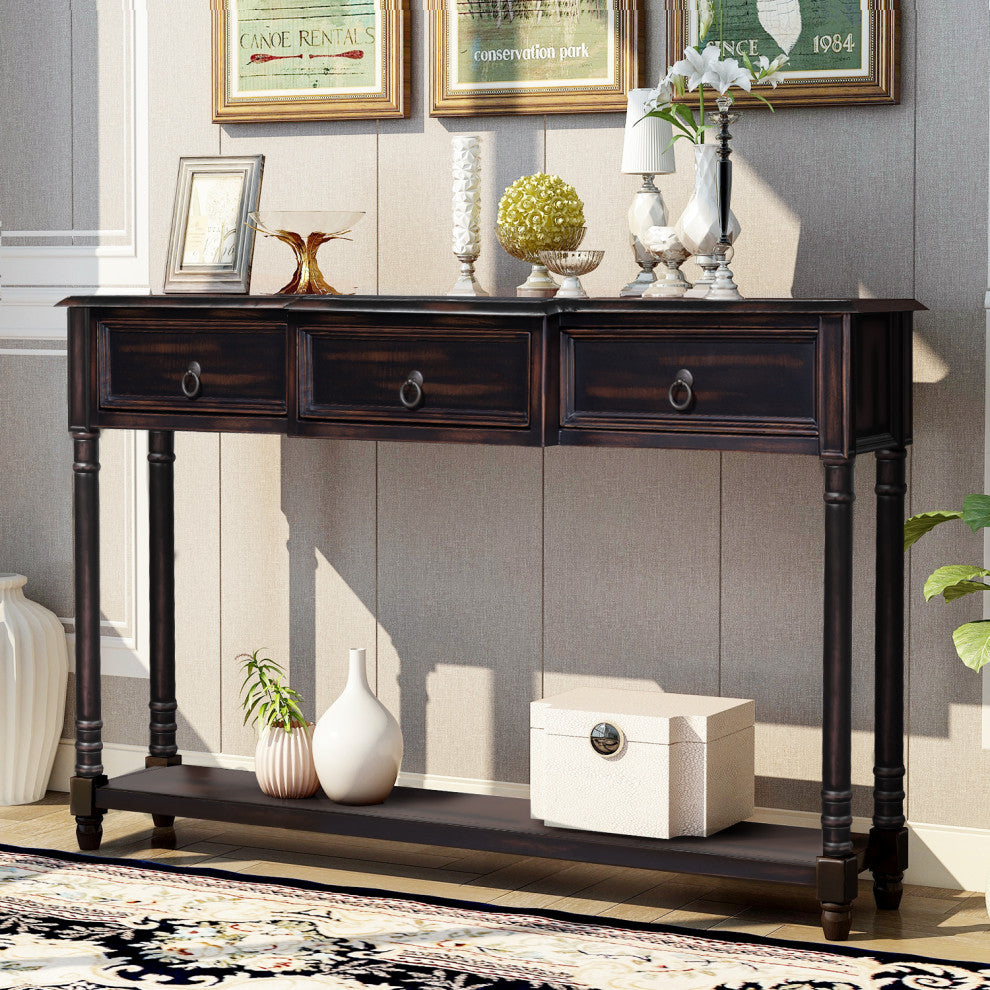 TATEUS 51inch Rustic Chic Console Table With Drawers for Living Room, Espresso