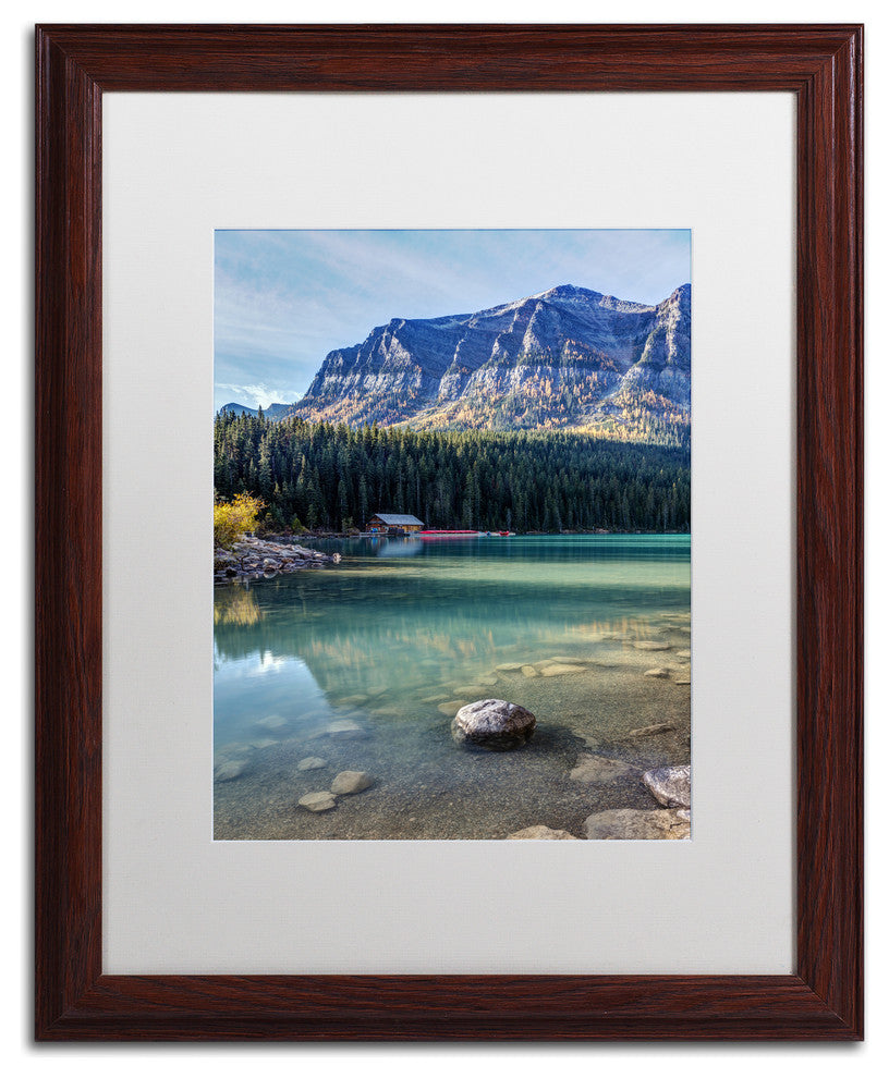 Pierre Leclerc 'Cabin At Lake Louise' Matted Art, Wood Frame, White, 20x16