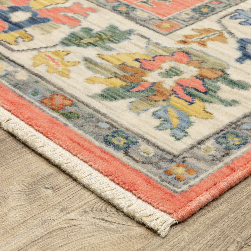 Leoness Vintage Traditional Salmon Pink/ Multi Area Rug, 2' x 6'
