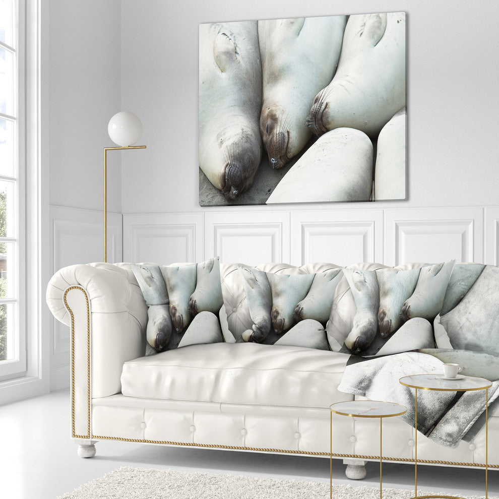 Sea Elephants Taking Nap Abstract Throw Pillow, 18"x18"