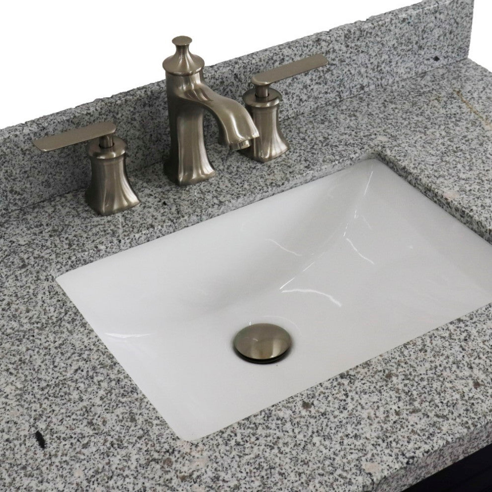 37" Single Sink Vanity, Blue Finish With Gray Granite