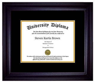 Single Diploma Frame with Double Matting, Premium Black, 12"x16"