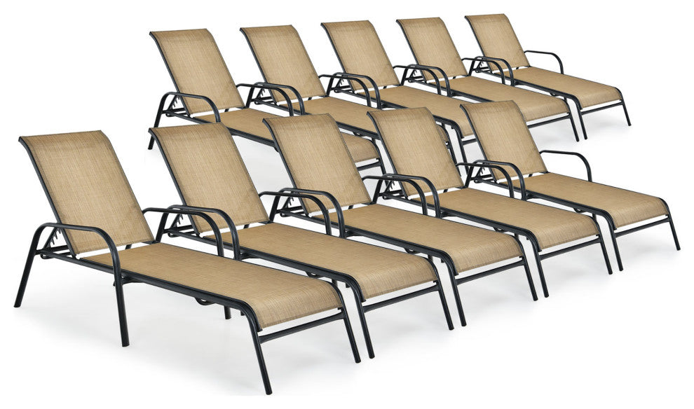 Costway 10PCS Patio Lounge Chair Chaise Adjustable Recliner Stack No Assembly