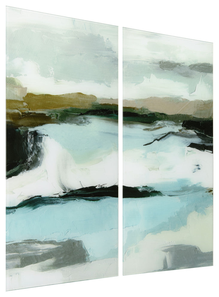 Textured Ocean Tide Frameless Free Floating Tempered Glass Graphic Wall Art Set