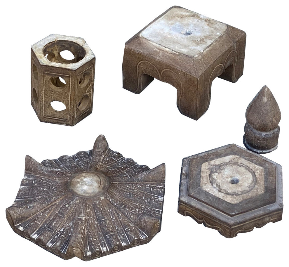 Chinese Gray Brown Hexagon Pagoda Top Stone Lamp Garden Lantern Hcs7376