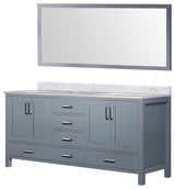 Jacques 72" Dark Gray Double Vanity Carrara Marble Top Sinks, 70" Wall Mirror
