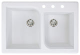 Radius 33" silQ Granite Drop-in Double Bowl Kitchen Sink with 3 Holes in White