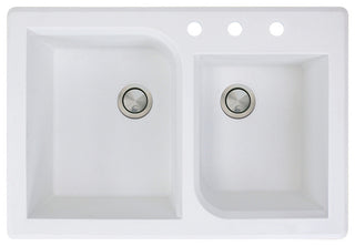 Radius 33" silQ Granite Drop-in Double Bowl Kitchen Sink with 3 Holes in White