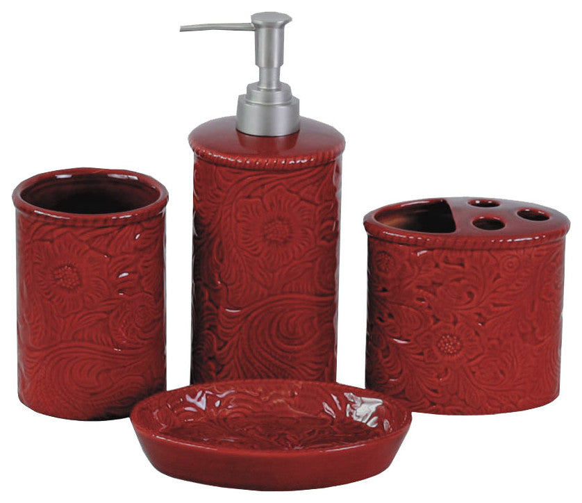 Savannah Ceramic Countertop Bathroom Set, 4PC, Red