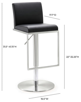 TOV Furniture Amalfi Black Stainless Steel Adjustable Barstool