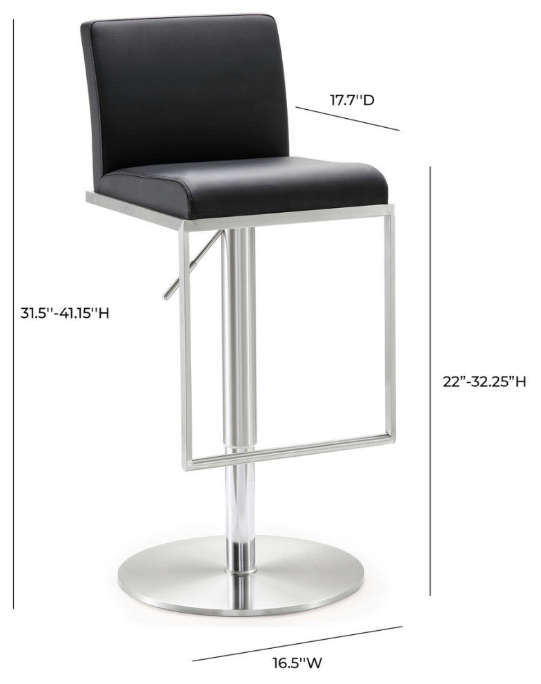 TOV Furniture Amalfi Black Stainless Steel Adjustable Barstool