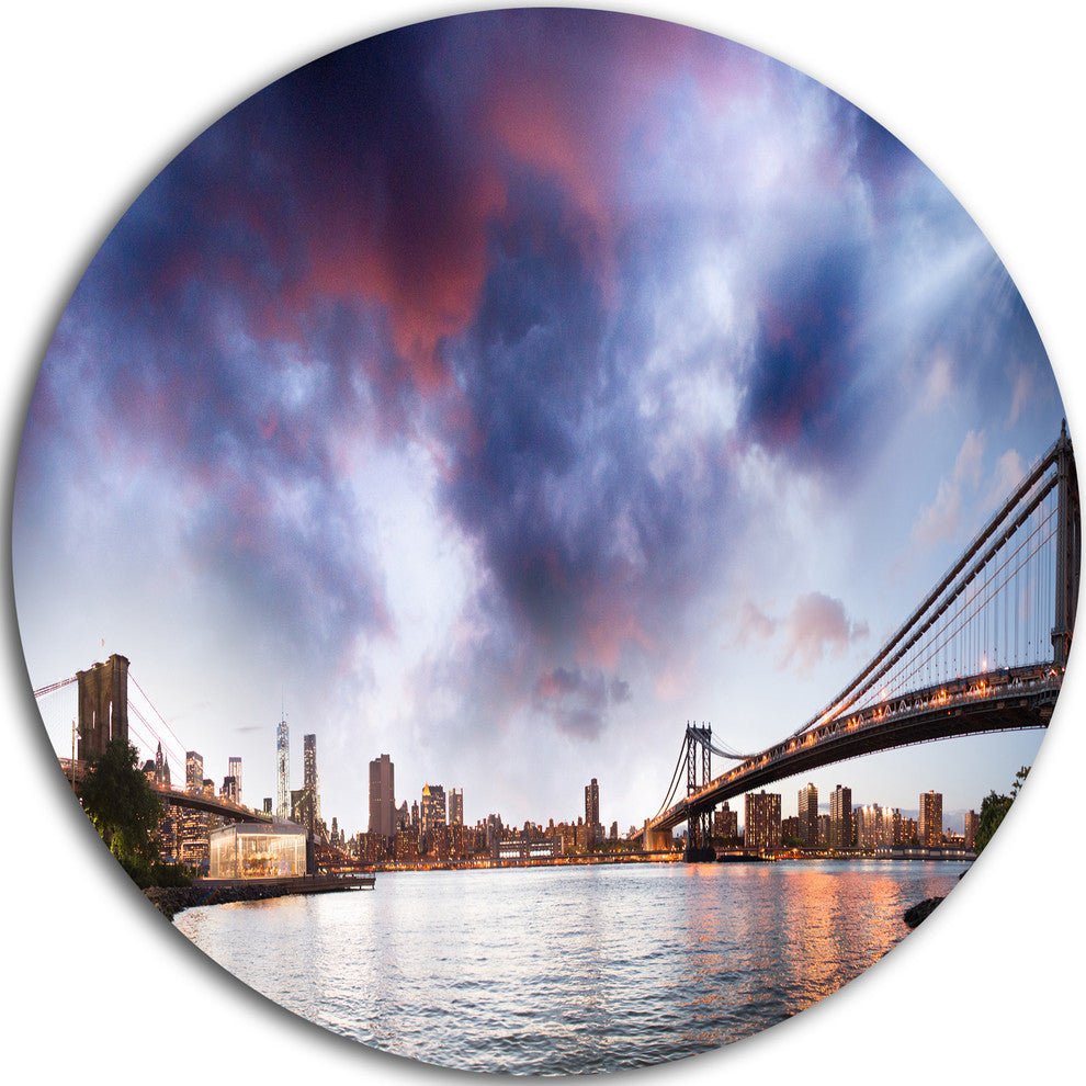 Brooklyn Bridge Over East River, Cityscape Round Wall Art, 23"