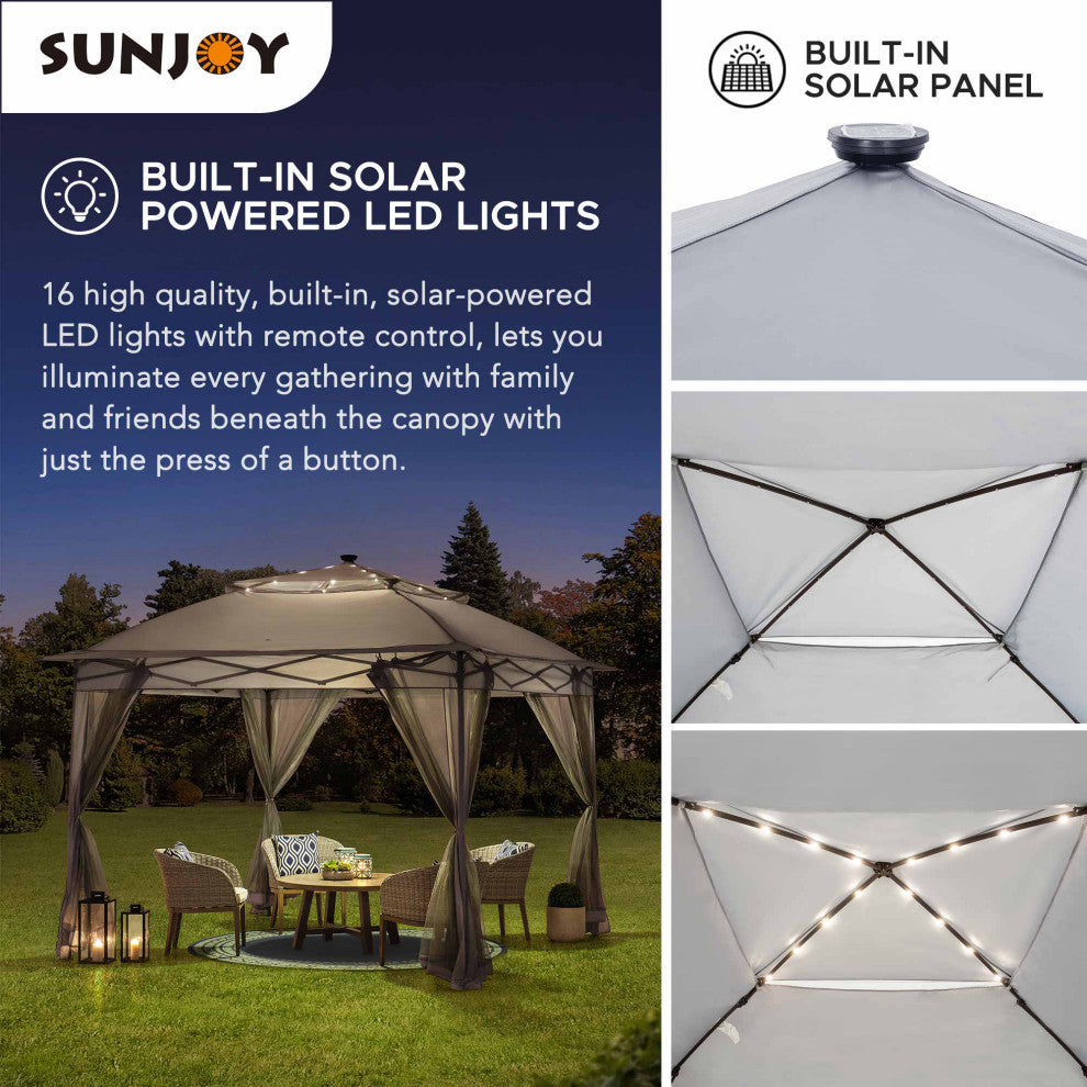 Sunjoy Patio 11 ft. x 13 ft. Contempo Gazebo with Planters, Grey