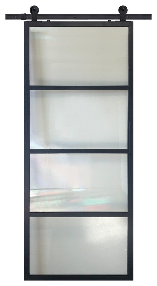 Modern French 4 Lite Clear Barn Door, 42"x84"