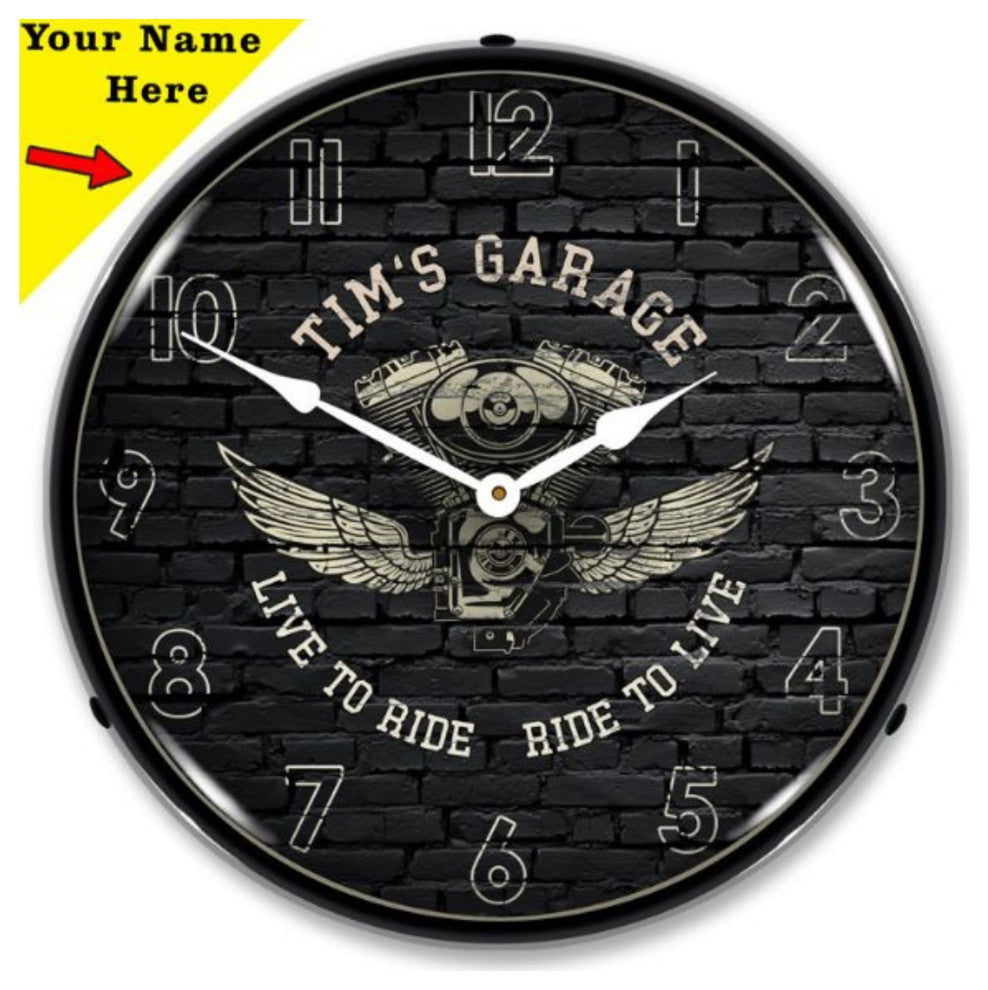 AG20111168 Add Your Name Motorcycle Garage Clock