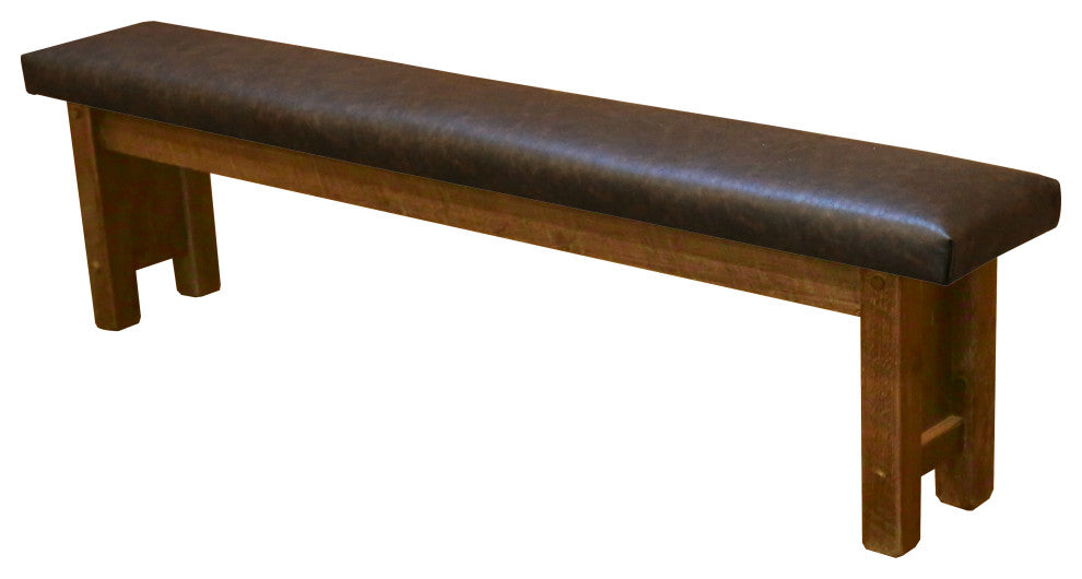 Barnwood Style Timber Peg Upholstered Bench, Early American, 2 Foot, Quarter Espresso