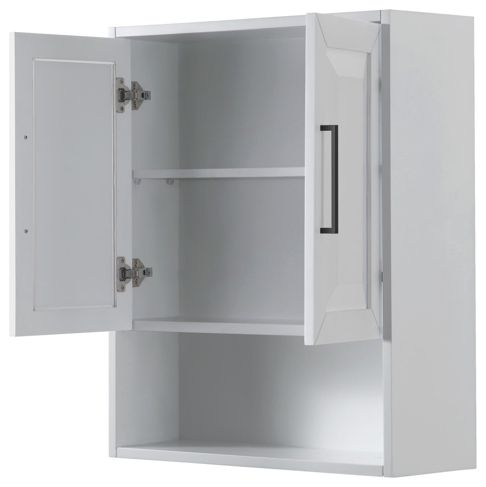 Daria Bathroom Wall-Mounted Storage Cabinet, White With Matte Black Trim